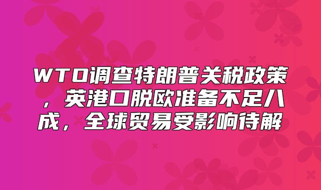 WTO调查特朗普关税政策，英港口脱欧准备不足八成，全球贸易受影响待解