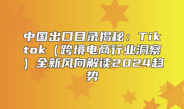 中国出口目录揭秘：Tiktok跨境电商行业洞察全新风向解读2025趋势