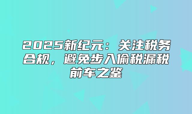2025新纪元：关注税务合规，避免步入偷税漏税前车之鉴