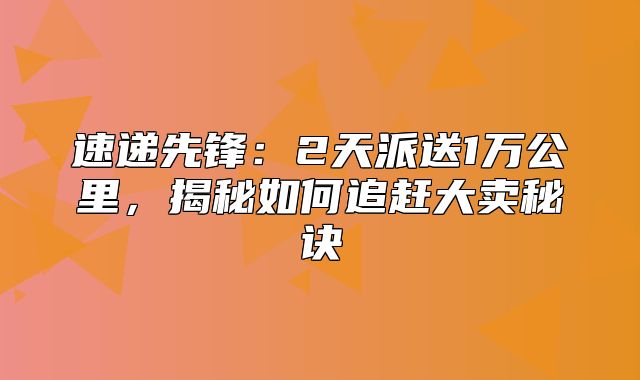 速递先锋：2天派送1万公里，揭秘如何追赶大卖秘诀