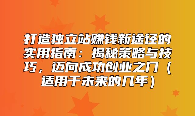 打造独立站赚钱新途径的实用指南：揭秘策略与技巧，迈向成功创业之门适用于未来的几年