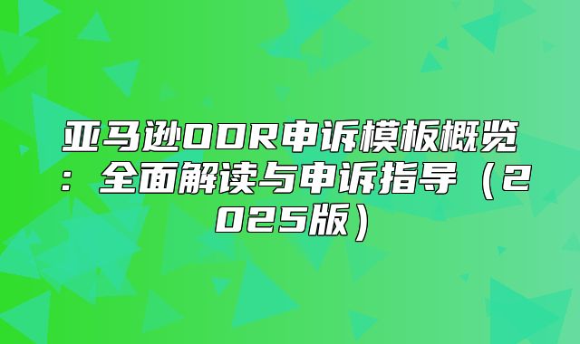 亚马逊ODR申诉模板概览：全面解读与申诉指导2025版