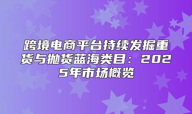 跨境电商平台持续发掘重货与抛货蓝海类目：2025年市场概览