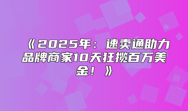 2025年：速卖通助力品牌商家10天狂揽百万美金！
