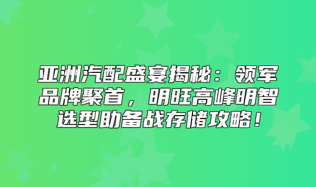亚洲汽配盛宴揭秘：领军品牌聚首，明旺高峰明智选型助备战存储攻略！