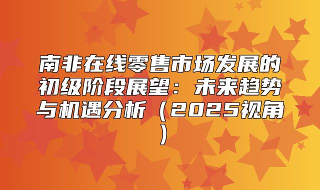 南非在线零售市场发展的初级阶段展望：未来趋势与机遇分析2025视角