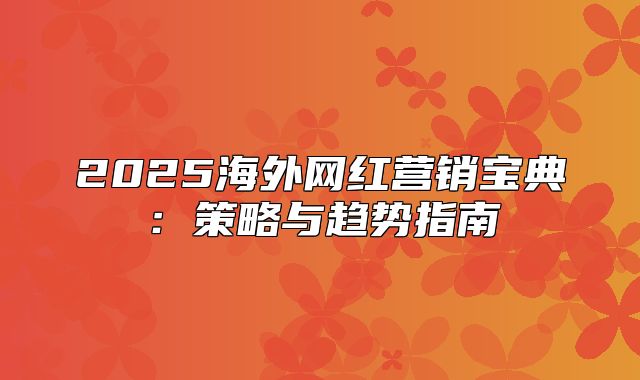 2025海外网红营销宝典：策略与趋势指南