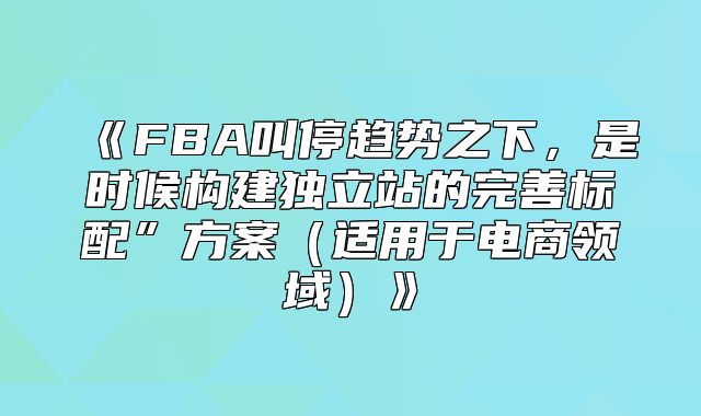 FBA叫停趋势之下，是时候构建独立站的完善标配”方案适用于电商领域