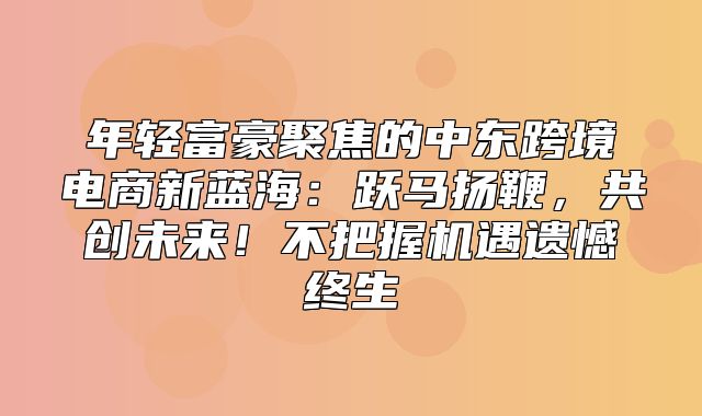年轻富豪聚焦的中东跨境电商新蓝海：跃马扬鞭，共创未来！不把握机遇遗憾终生