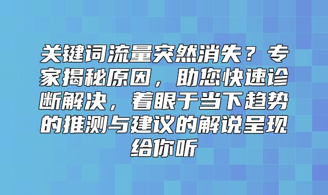 关键词流量突然消失？专家揭秘原因，助您快速诊断解决，着眼于当下趋势的推测与建议的解说呈现给你听