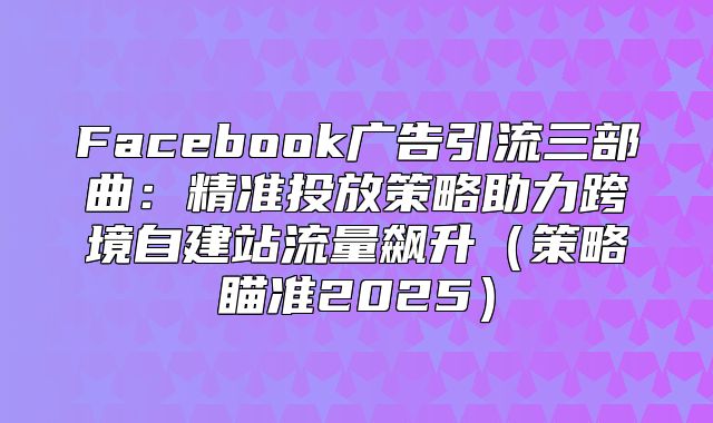 Facebook广告引流三部曲：精准投放策略助力跨境自建站流量飙升策略瞄准2025