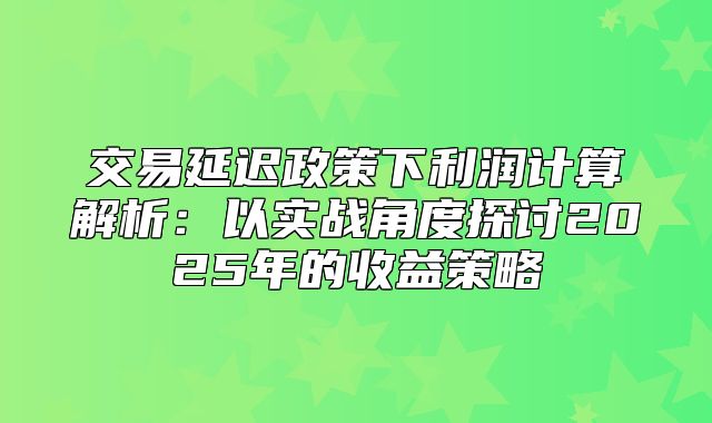 交易延迟政策下利润计算解析：以实战角度探讨2025年的收益策略