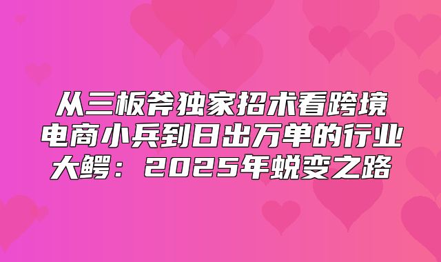 从三板斧独家招术看跨境电商小兵到日出万单的行业大鳄：2025年蜕变之路