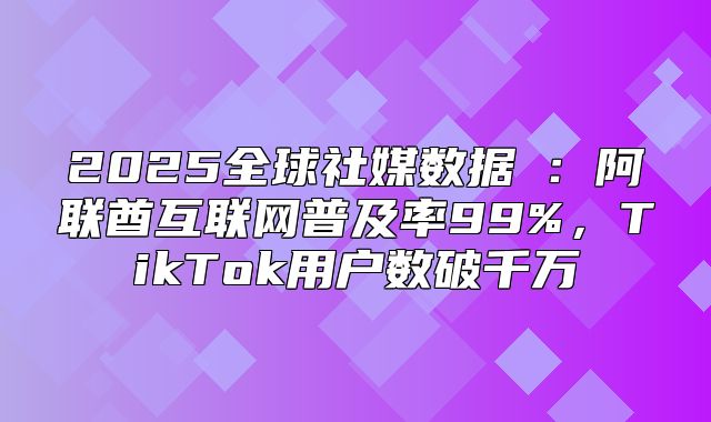 2025全球社媒数据⑦：阿联酋互联网普及率99%，TikTok用户数破千万