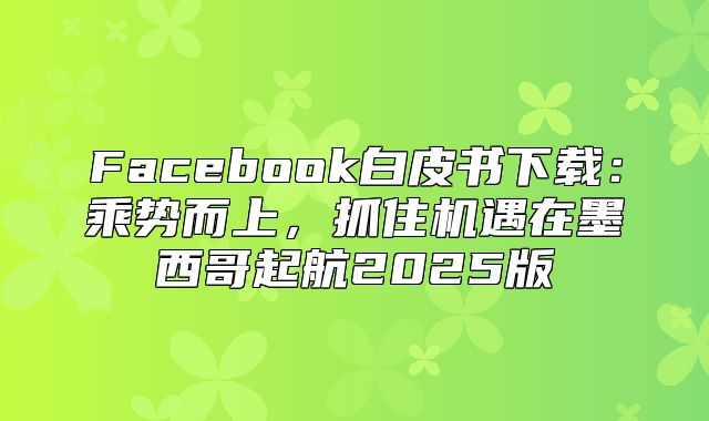 Facebook白皮书下载：乘势而上，抓住机遇在墨西哥起航2025版