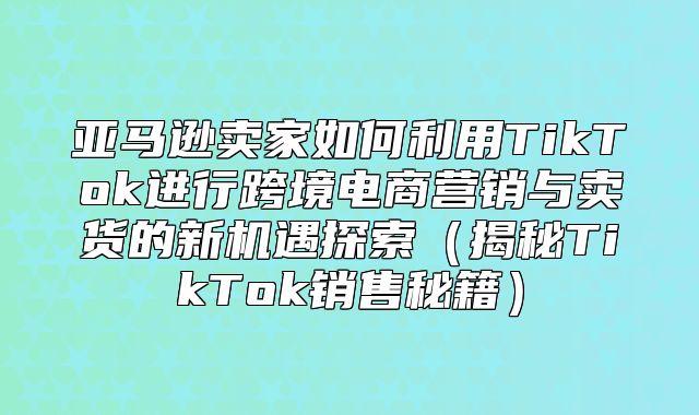 亚马逊卖家如何利用TikTok进行跨境电商营销与卖货的新机遇探索揭秘TikTok销售秘籍
