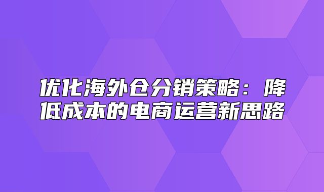 优化海外仓分销策略：降低成本的电商运营新思路