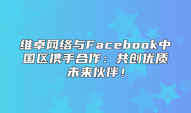 维卓网络与Facebook中国区携手合作：共创优质未来伙伴！