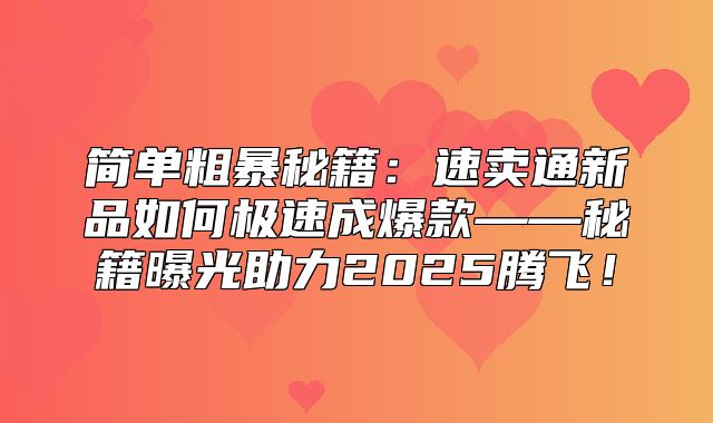 简单粗暴秘籍：速卖通新品如何极速成爆款——秘籍曝光助力2025腾飞！