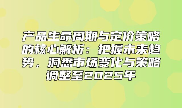 产品生命周期与定价策略的核心解析：把握未来趋势，洞悉市场变化与策略调整至2025年