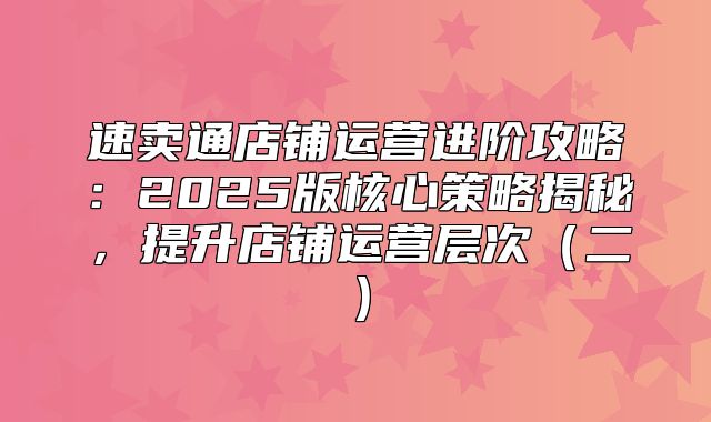 速卖通店铺运营进阶攻略：2025版核心策略揭秘，提升店铺运营层次二