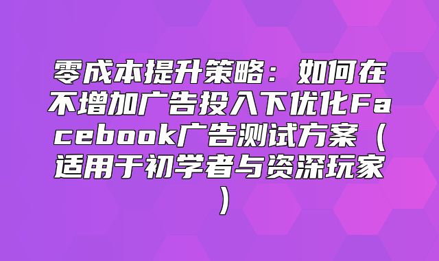 零成本提升策略：如何在不增加广告投入下优化Facebook广告测试方案适用于初学者与资深玩家