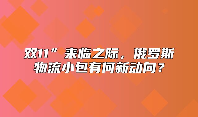 双11”来临之际，俄罗斯物流小包有何新动向？