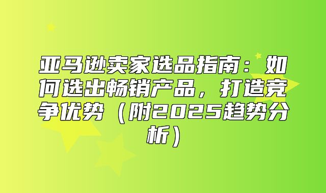 亚马逊卖家选品指南：如何选出畅销产品，打造竞争优势附2025趋势分析