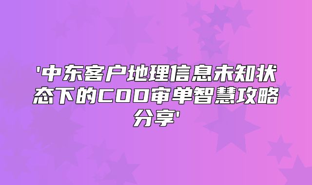'中东客户地理信息未知状态下的COD审单智慧攻略分享'