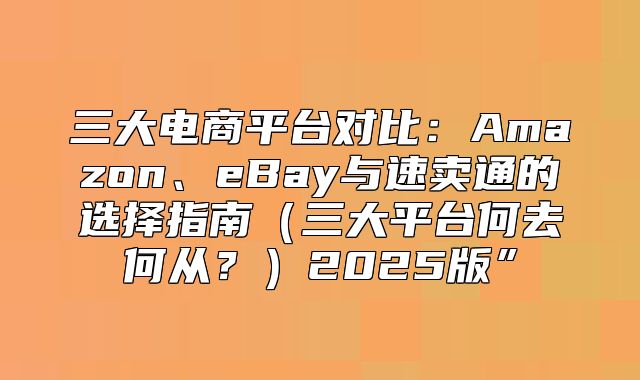 三大电商平台对比：Amazon、eBay与速卖通的选择指南三大平台何去何从？2025版”