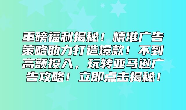 重磅福利揭秘！精准广告策略助力打造爆款！不到高额投入，玩转亚马逊广告攻略！立即点击揭秘！