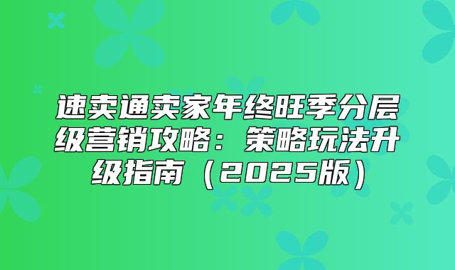 速卖通卖家年终旺季分层级营销攻略：策略玩法升级指南2025版
