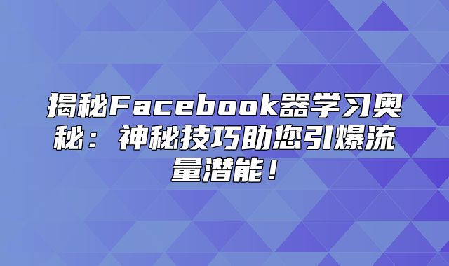 揭秘Facebook器学习奥秘：神秘技巧助您引爆流量潜能！