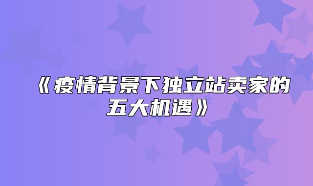 疫情背景下独立站卖家的五大机遇