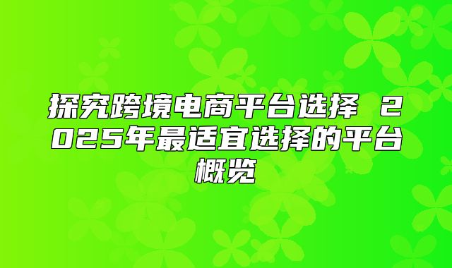 探究跨境电商平台选择 2025年最适宜选择的平台概览