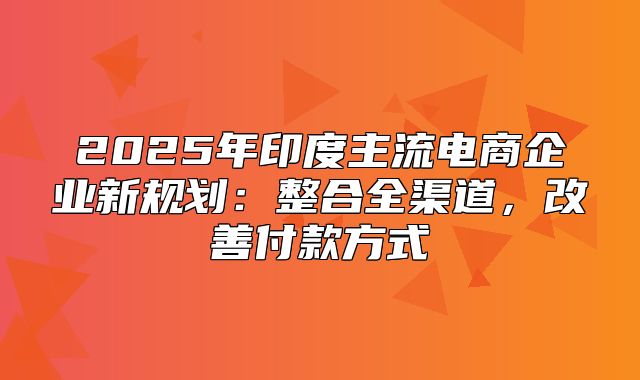 2025年印度主流电商企业新规划：整合全渠道，改善付款方式