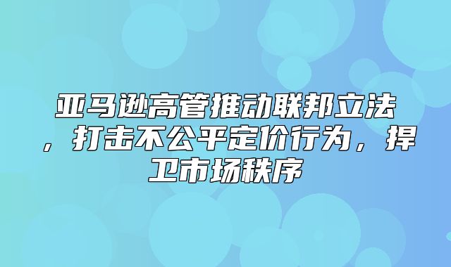 亚马逊高管推动联邦立法，打击不公平定价行为，捍卫市场秩序