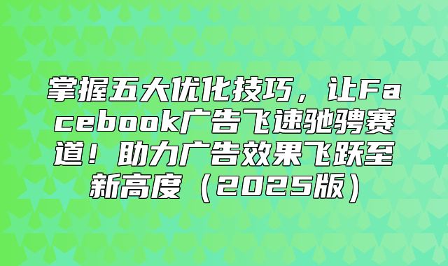 掌握五大优化技巧，让Facebook广告飞速驰骋赛道！助力广告效果飞跃至新高度2025版