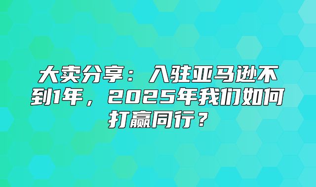 大卖分享：入驻亚马逊不到1年，2025年我们如何打赢同行？