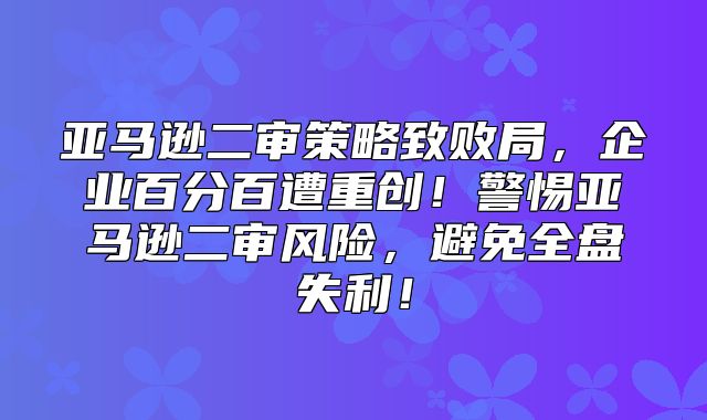 亚马逊二审策略致败局，企业百分百遭重创！警惕亚马逊二审风险，避免全盘失利！