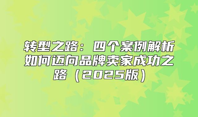 转型之路：四个案例解析如何迈向品牌卖家成功之路2025版
