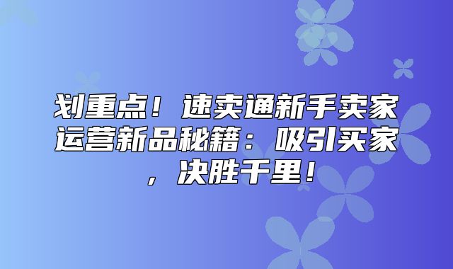 划重点！速卖通新手卖家运营新品秘籍：吸引买家，决胜千里！
