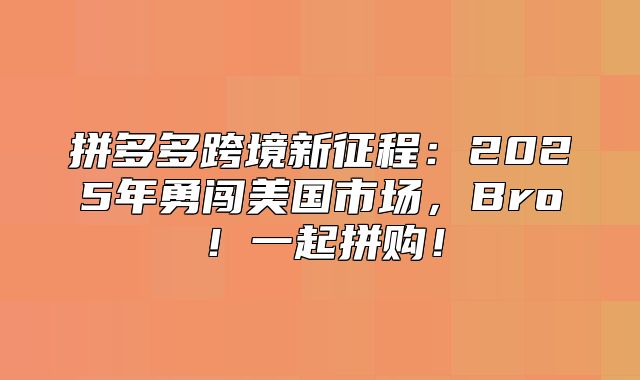 拼多多跨境新征程：2025年勇闯美国市场，Bro！一起拼购！