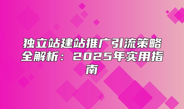 独立站建站推广引流策略全解析：2025年实用指南