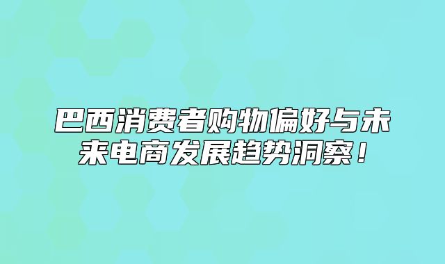 巴西消费者购物偏好与未来电商发展趋势洞察！