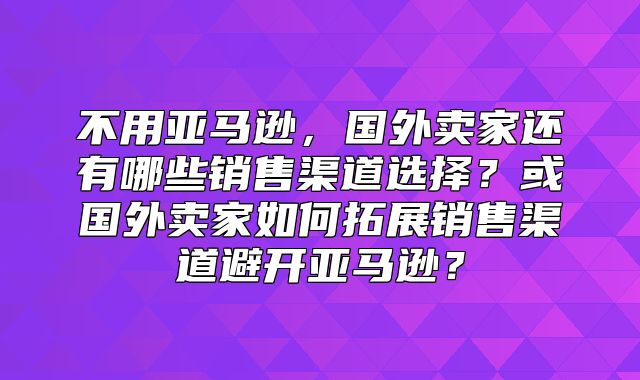 不用亚马逊，国外卖家还有哪些销售渠道选择？或国外卖家如何拓展销售渠道避开亚马逊？