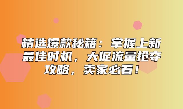 精选爆款秘籍：掌握上新最佳时机，大促流量抢夺攻略，卖家必看！