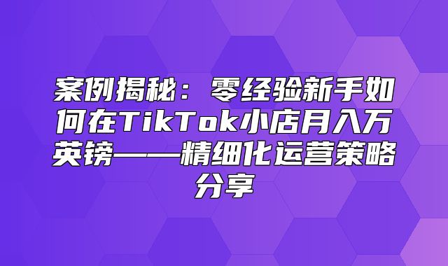 案例揭秘：零经验新手如何在TikTok小店月入万英镑——精细化运营策略分享