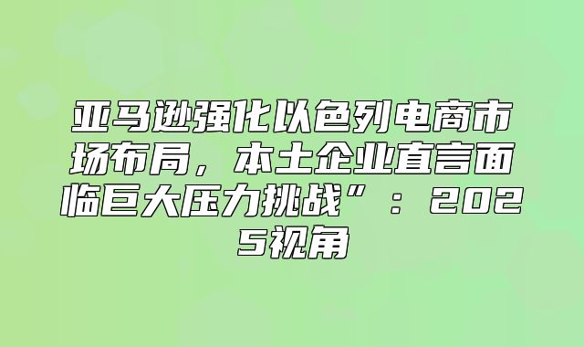 亚马逊强化以色列电商市场布局，本土企业直言面临巨大压力挑战”：2025视角
