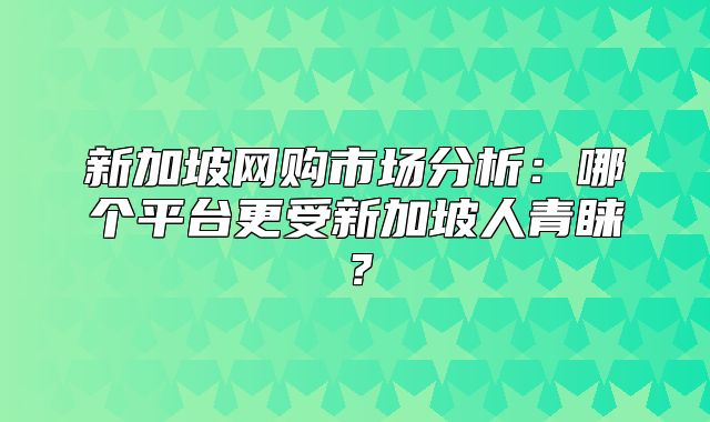 新加坡网购市场分析：哪个平台更受新加坡人青睐？